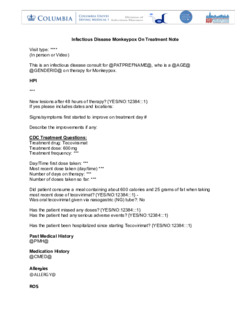 Monkeypox: Treatment Follow Up Note...